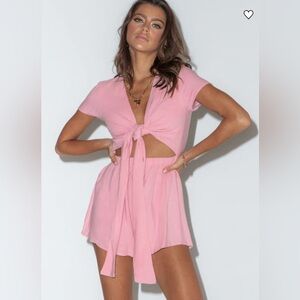 Princess Polly Ragnar Tie Front Romper Pink Women’s 8